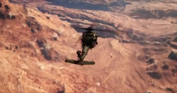 传说中的Uh 60直升机 也被称为黑鹰 在峡谷上空飞行 — 图库视频影像