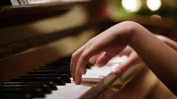 Young Girl Playing Piano Home Education — Stock Video
