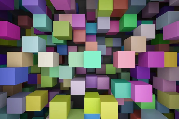 Rendering Hintergrund Von Mehrfarbigen Würfeln Zufällig Raum Gemischt — Stockfoto