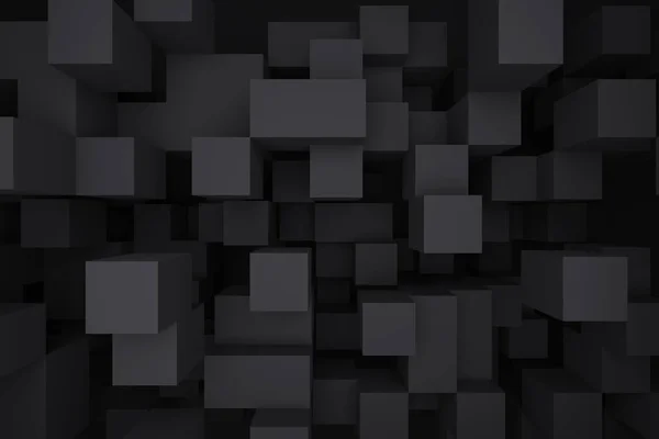 Renderizado Fondo Abstracto Cubos Negros Colocados Azar Vista Superior — Foto de Stock