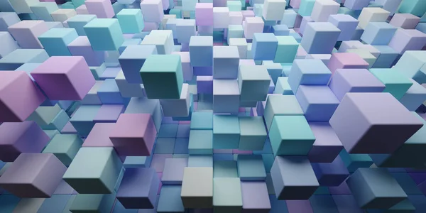 stock image 3d rendering abstract background of randomly positioned multi-colored cubes.