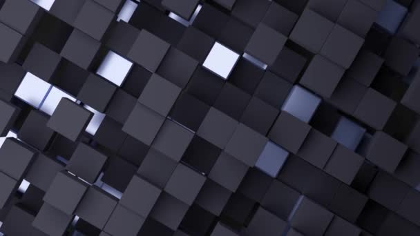 Panorámica Vídeo Representación Fondo Abstracto Cubos Negros Colocados Azar Vista — Vídeos de Stock