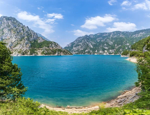 Vista Panorámica Gran Angular Del Lago Piva Pivske Jezero Montenegro —  Fotos de Stock