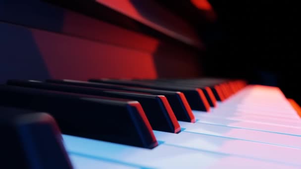 Tastiera Pianoforte Luce Rossa Blu Primo Piano Panning Avanti Contesto — Video Stock