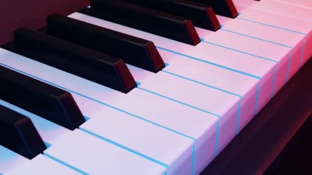 Tastiera Pianoforte Panning Lento Lato Luce Rossa Blu Tasti Pianoforte — Video Stock