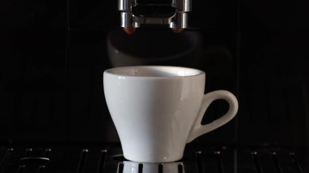 コーヒーマシンでコーヒーを作る 朝のルーチン 白い小さなカップでコーヒーを醸造する — ストック動画