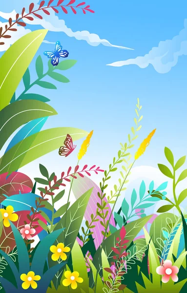 花や植物を背景にした美しい風景 — ストックベクタ