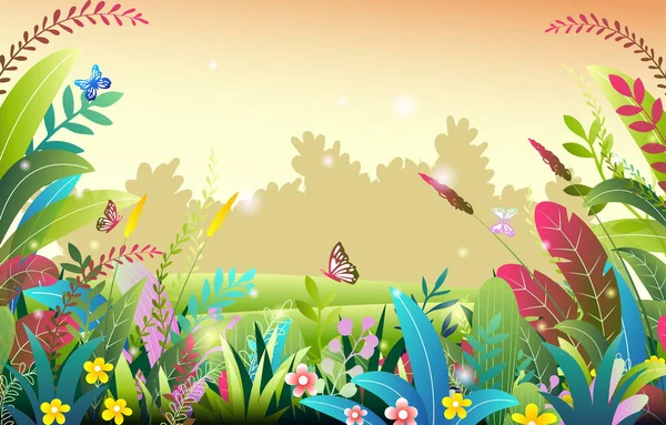 Beautiful Landscape Scene Flowers Plant Background — Stock Vector