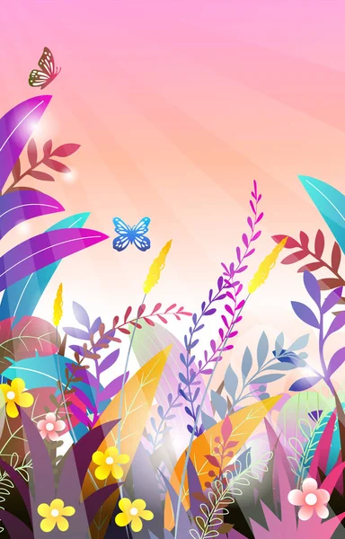 Belle Scène Paysage Avec Des Fleurs Fond Plante — Image vectorielle