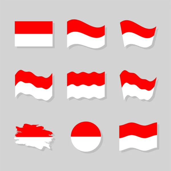 Indonesien Flaggenkollektion Mit Flachem Farbkonzept — Stockvektor