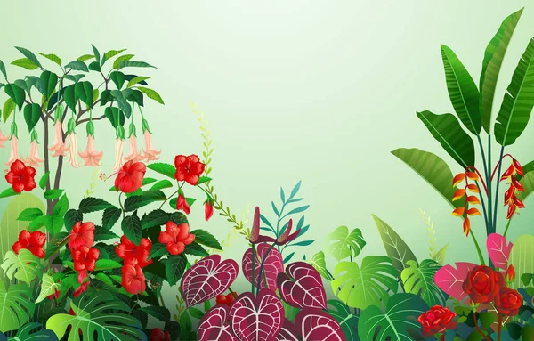 Flores Tropicais Jardim Com Conceito Cor Gradiente — Vetor de Stock