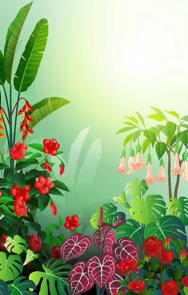 Jardín Flores Tropicales Con Concepto Color Degradado — Archivo Imágenes Vectoriales