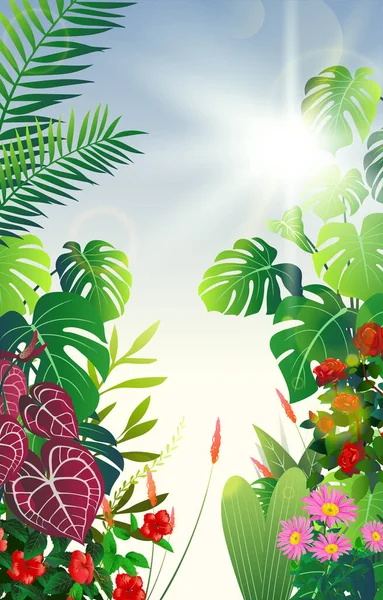 Тропические Цветы Сад Градиентным Цветом Концепции — стоковый вектор