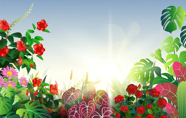 グラデーションカラーコンセプトの熱帯の花の庭 — ストックベクタ
