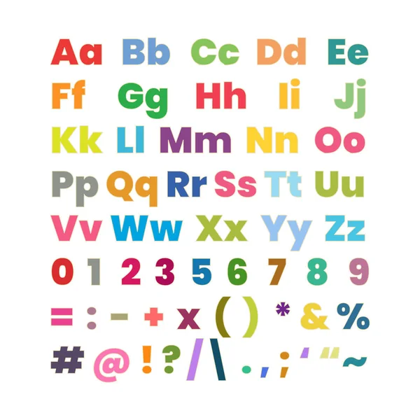 Cartoon Typeface Multicolored Kids Vector Abc Letters Numbers Symbols — Stock Vector