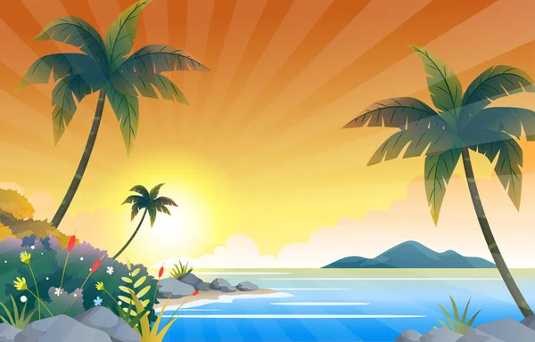 Απεικόνιση Του Φόντου Παραλία Ηλιοβασίλεμα — Διανυσματικό Αρχείο