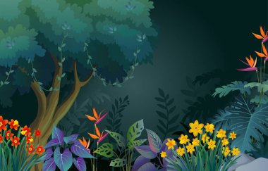 Güzel tropikal orman arka planının çizimi