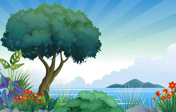 Illustration Beautiful Tropical Island Background — Stock Vector