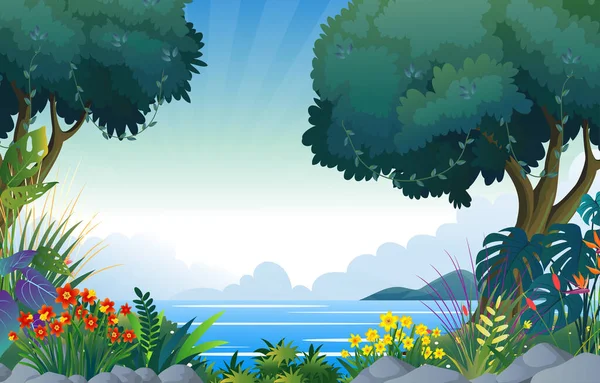 美しい熱帯の島の背景のイラスト — ストックベクタ