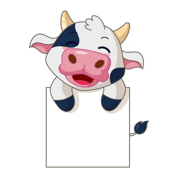 Carino Cartone Animato Mucca Con Segno Bianco — Vettoriale Stock
