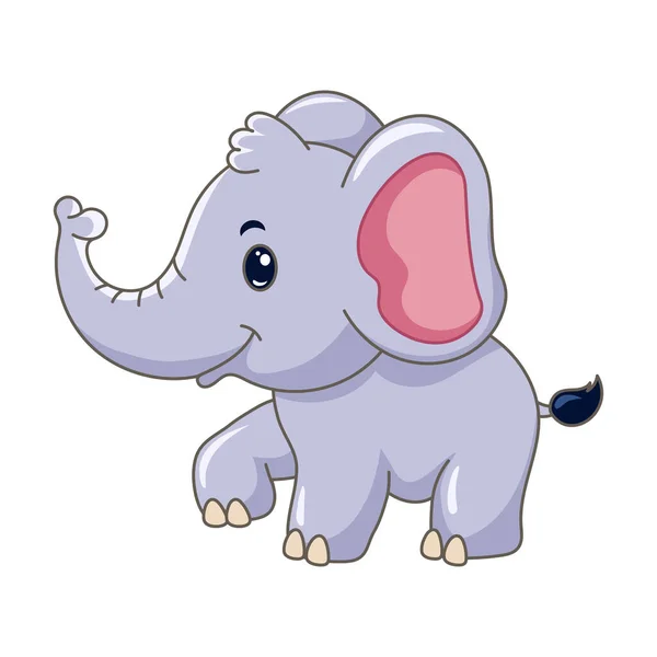 Carino Elefante Cartone Animato Sorridente Con Sfondo Bianco — Vettoriale Stock