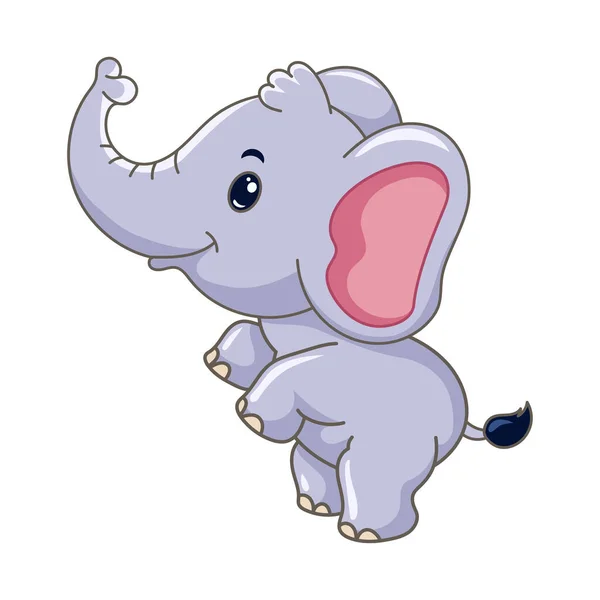 Bonito Elefante Desenho Animado Sorrindo Com Fundo Branco — Vetor de Stock