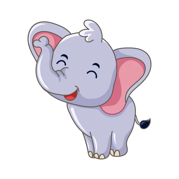 Niedlichen Elefanten Karikatur Lächelnd Mit Weißem Hintergrund — Stockvektor