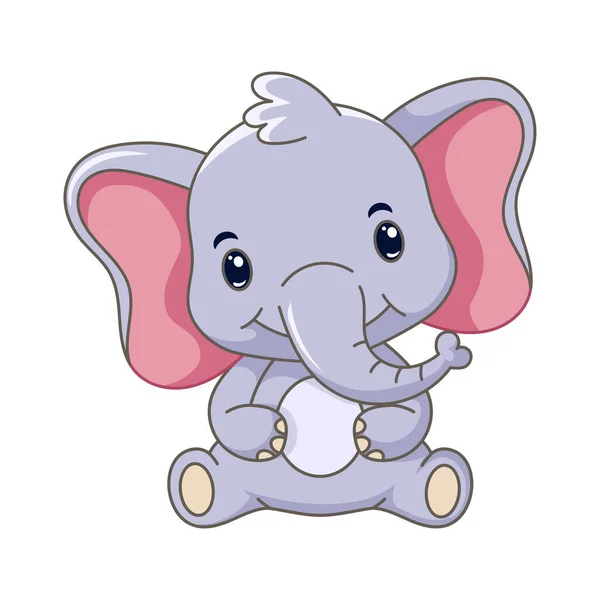 Χαριτωμένο Ελέφαντα Κινούμενα Σχέδια Χαμογελώντας Λευκό Φόντο — Διανυσματικό Αρχείο