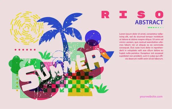 Sommer Abstrakte Retro Hintergrund Mit Risograph Stil — Stockvektor