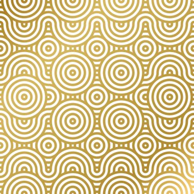 Kusursuz, lüks, beyaz ve altın dalga daire çizgisi soyut. Noel arkaplanı için Geometrik çizgi panorama vektör tasarımı