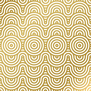 Kusursuz, lüks, beyaz ve altın dalga daire çizgisi soyut. Noel arkaplanı için Geometrik çizgi panorama vektör tasarımı