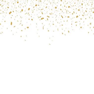 Vektör konfetisi. Altın süsler, gökyüzünden konfeti düşüyor. Parlak konfeti. Tatil, doğum günü.