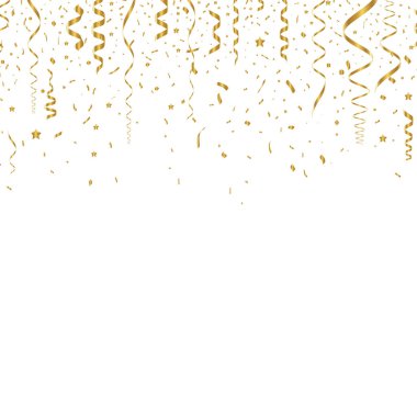 Vektör konfetisi. Altın süsler, gökyüzünden konfeti düşüyor. Parlak konfeti. Tatil, doğum günü.