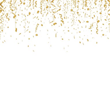 Vektör konfetisi. Altın süsler, gökyüzünden konfeti düşüyor. Parlak konfeti. Tatil, doğum günü.