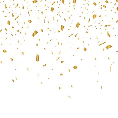 Vektör konfetisi. Altın süsler, gökyüzünden konfeti düşüyor. Parlak konfeti. Tatil, doğum günü.