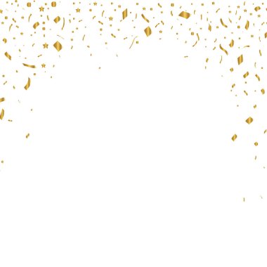 Vektör konfetisi. Altın süsler, gökyüzünden konfeti düşüyor. Parlak konfeti. Tatil, doğum günü