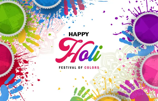 Festival Holi Feliz Para Banner Fundo Com Ilustração Colorida —  Vetores de Stock