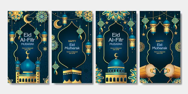 Set Eid Mubarak Poster Social Media Story Card Banner Background Vectores de stock libres de derechos