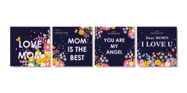 Happy mothers day set with beautiful flower for labels, social media, cover, banner and cards clipart
