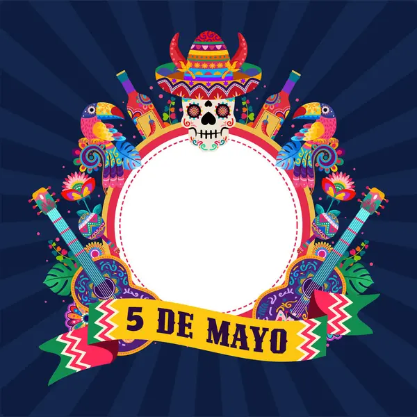 Glad Cinco Mayo Illustration Med Färgglada Mexikanska Prydnad Fiesta Semester Royaltyfria Stockvektorer
