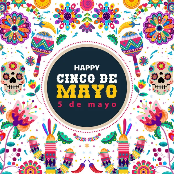 Felice Illustrazione Cinco Mayo Con Ornamento Colorato Messicano Fiesta Manifesto Illustrazione Stock