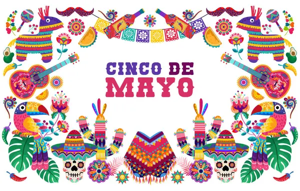 Glad Cinco Mayo Banner Med Färgglada Mexikanska Prydnad Fiesta Semester Stockillustration