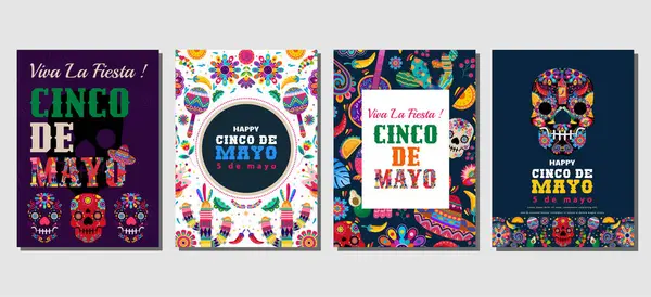 Elegantes Cinco Mayo Set Von Grußkarten Postern Urlaubshüllen lizenzfreie Stockvektoren