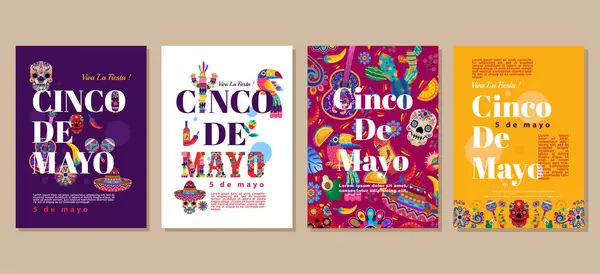 Elegancki Cinco Mayo Zestaw Kartek Okolicznościowych Plakatów Okładek Wakacyjnych Grafika Wektorowa