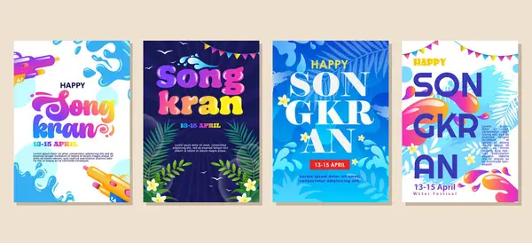 Feliz Dia Songkran Conjunto Cartões Felicitações Cartazes Capas Férias Gráficos De Vetores