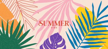 Soyut tropikal yapraklar. Satışlar için modern sanat minimalist tasarım şablonu, yatay poster, başlık, kapak, sosyal medya, moda