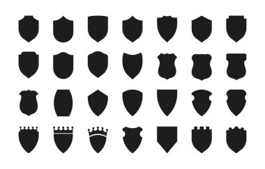 Beyaz arkaplanda izole edilmiş vektör kalkanları kümesi