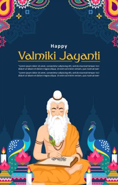 Mutlu Valmiki Jayanti ilsutrasyonu. Yaşlı adam bayrak, selamlama, kart, kapak için yazıyor.