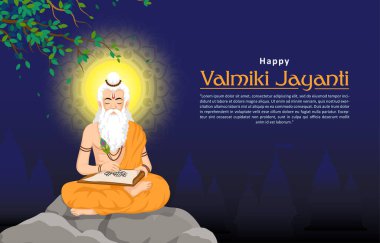 Mutlu Valmiki Jayanti ilsutrasyonu. Yaşlı adam bayrak, selamlama, kart, kapak için yazıyor.