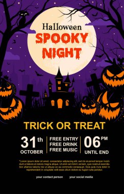 Korkunç elementler içeren Cadılar Bayramı poster şablonu